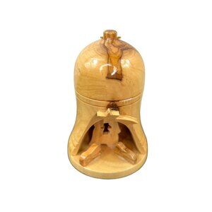 Olive Wood Bell-Shaped Nativity Scene Ornament Handcrafted Christmas Jesus